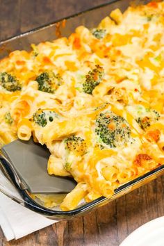 a casserole dish with broccoli and cheese