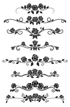 a set of black and white floral designs