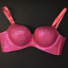 NEW Crystal Push Up Bra Size 34A SEXY!!! HOT!!!! Fully crystalized, hot fuchsia pink. A statement piece. This is a push up bra. Brand New in package condition, quick-ship! Intimates & Sleepwear Bras Party Stretch Pink Bra, Pink Stretch Bra For Party, Pink Stretch Bra For Night Out, Pink Stretch Party Bra, Fitted Pink Bra For Night Out, Bridal Sari, Diy Bra, Fuchsia Pink, Black Rhinestone