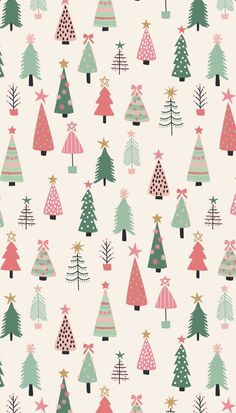 christmas trees with bows and stars on a white background