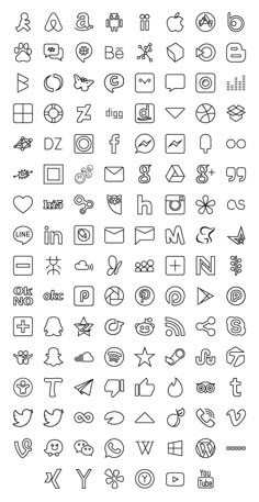 a large set of icons and symbols for web design, including the letter m in black ink