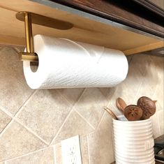 a roll of toilet paper is hanging on the wall