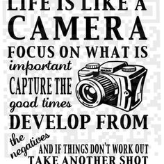 a black and white poster with the words life is like a camera