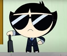 an animated image of a person with sunglasses and a suit on, holding a bat