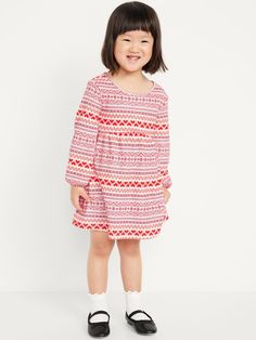 crew neck long puffy sleeves seamed waist full skirt waffle-knit pattern relaxed fit hits approx.  at kneemachine wash according to the care instruction label  . Best Holiday gift for toddler Toddlers , perfect Dresses for Christmas! Dresses For Christmas, Long Puffy Sleeves, Old Navy Toddler Girl, Pajamas Gift, Girls Toddler, Toddler Girl Dresses, Puffy Sleeves, Knit Pattern, Girls Clothes