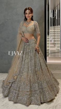 Engagement Dress For Girl, Ejaaz Couture, Silver Lehenga, Engagement Dress For Bride, Baju Kahwin, Gold Lehenga