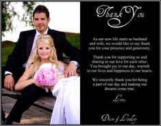 a man and woman sitting on a bench with a thank card in front of them