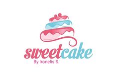 sweet cake bakery logo design with pink and blue icing