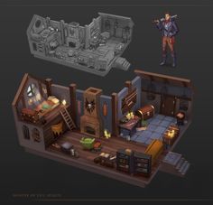 Minecraft Hunter House, Hunter House, Witchy House, Rpg World, Fantasy Rooms, Isometric Art, House Hunters, Kitty Games