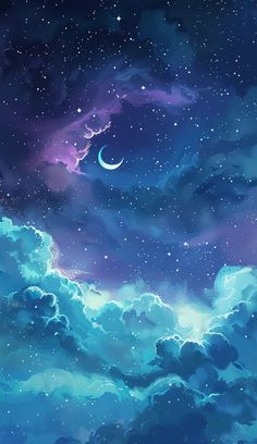 the night sky is full of stars and clouds, as if they were floating in the air