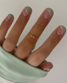 14. Irregular-shaped French tip with pink dots Another cute French nails. If you like French style nails then this idea could be your next... Minimal Nails, Her Nails, Short Acrylic Nails Designs, Fire Nails, Dream Nails