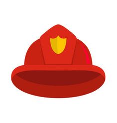 a red fireman's hat with a yellow patch on the front and side