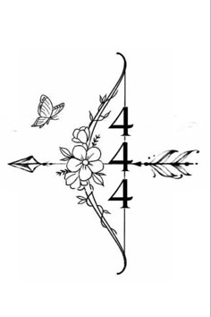 an arrow with flowers and butterflies on it is shown in the shape of a cross