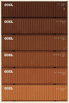 a stack of brown shipping containers sitting next to each other on top of a white surface