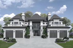 this is an artist's rendering of the front elevation of these luxury home plans