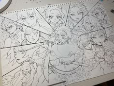 this is an image of some anime characters drawn on a sheet of paper with markers