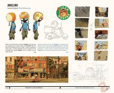 an article in a magazine about the art of animation character development and production process, including sketches