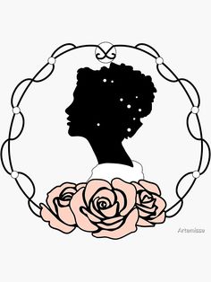 the silhouette of a woman with flowers in her hair and necklaces around her neck