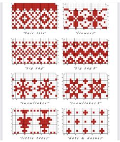 the cross stitch pattern is shown in red and white