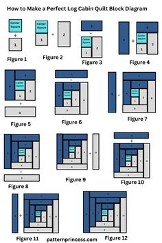 how to make a perfect log cabin quilt block diagram with instructions for the blocks and numbers