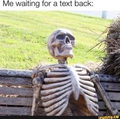 a skeleton sitting on top of a wooden bench with caption saying waiting for legalization like