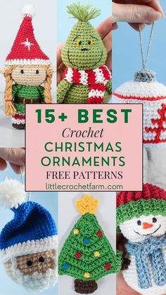 crochet christmas ornaments with text overlay that reads, 15 best crochet christmas ornaments free patterns