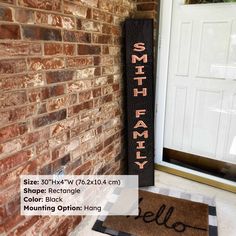 Vertical Family Name Sign for Front Door - Natuross Address Post, Copper Artwork, Tabletop Signs, Last Name Signs, Wall Candle Holders, Family Name, Name Plaques, Panel Wall Art, Family Name Signs