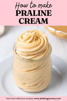 a jar filled with cream sitting on top of a white plate