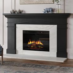 a fireplace with a fire burning in it