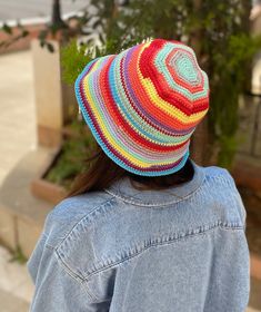 "''Crochet Bucket Hat'' This crochet Bucket hat is great for sunny days. Super stylish crochet hat will add a special touch to your summer wardrobe. This hat is perfect for spring and summer. It will be super cute and fashionable for the warmer weather. I crocheted this hat soft premium quality cotton. it's soft on the skin, and floats on your body like a soft cloud. This crochet hat is MADE TO ORDER please allow 3-5 days from order to dispatch. SİZE AND FİT Standart Size If you have any further Colorful Brimmed Beach Hat, Colorful Wide Brim Hat For Summer, Colorful Wide Brim Summer Hat, Colorful Brimmed Sun Hat For Summer, Colorful Adjustable Sun Hat For The Beach, Colorful Adjustable Sun Hat For Beach, Multicolor Brimmed Sun Hat For Summer, Adjustable Colorful Sun Hat For Beach, Adjustable Rainbow Hats For Summer