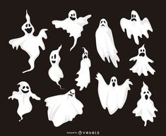 halloween ghost silhouettes on black background