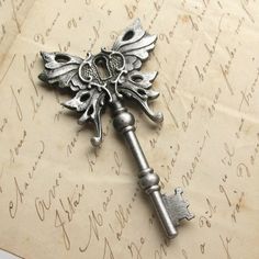 Steampunk Wings, Steampunk Key, Key Tattoo, Art Nouveau Pendant, Key Jewelry