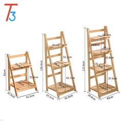 three wooden shelves are shown with measurements for each shelf, and one is labeled in chinese