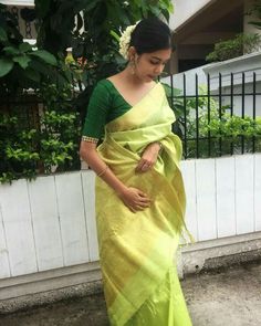 Diya Krishna, Tamil Saree, Happy Vishu, Saree Women, Indian Sari Dress, Blouse Back, Sari Dress, Sari Blouse Designs, Indian Saree Blouse