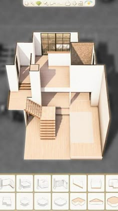 an overhead view of a house with stairs and windows