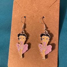 New Never Used Betty Boop Earrings, Cheap Purple Retro Earrings, Affordable Purple Retro Earrings, Vintage Purple Drop Earrings, Elegant Purple Dangle Clip-on Earrings, Triangle Eye, Green Statement Earrings, Green Amethyst Earrings, Mickey Mouse Earrings