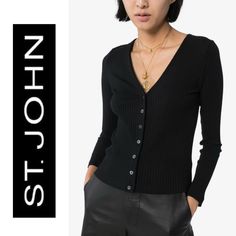 St. John Rib Knit V-Neck Crop Cardigan Color Black Size S Please See Pictures For Approximate Measurements Laying Flat: Pit To Pit-15” Full Length-19” Sleeve Length-22.5” Product Details This Sleek St. John Cardigan Is Finished With A Rib-Knit Design. Adorned With A V-Neck, This Style Features A Button Front. V-Neck Crop Long Sleeves Front Button Closure 100% Ramie Dry Clean Imported Happy Poshing:) Cropped Cardigan, Knitting Designs, Sweaters & Cardigans, Sweater Outfits, Rib Knit, Full Length, Sweaters For Women, Sleeve Length, V Neck