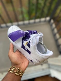 Custom Purple Bandana Air Force 1s - Kiaun's Customs Purple Bandana, Blue Bandana, Air Force 1s, Pretty Shoes Sneakers, Air Force 1 Custom, Red Bandana, Metal Lace, Pretty Shoes, Nike Cortez Sneaker