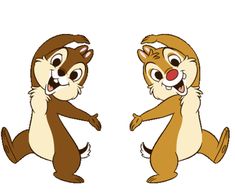 two cartoon beavers are dancing together in the same direction, one is smiling and the other has its mouth open