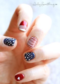 patriotic fingertips Red White And Blue Nails, White And Blue Nails, American Flag Nails, Flag Nails, Patriotic Nails, Unghie Nail Art, Fourth Of July Nails, Manicure Gel, Colorful Nails