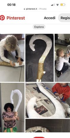 several pictures of children making crafts with paper machs and newspaper strips, including a giant question mark