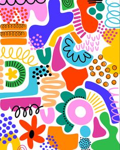 Abstract pattern Art Inspo Colorful, Funky Color Schemes, Easy Vibrant Paintings, Mural Wall Painting Ideas, Shape Painting Abstract, Abstract Blob Art, Abstract Shape Painting, Simple Paint Patterns, Graphic Design Artists