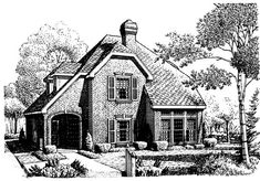 a black and white drawing of a house