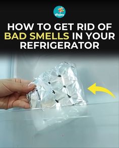 a person holding a bag of bad smells in their refrigerator with the text how to get rid of bad smells in your refrigerator