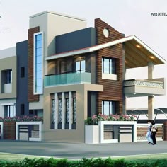 this is an artist's rendering of a two story house with balconyes and balconies