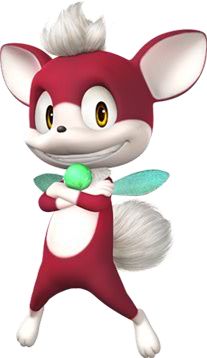 a red and white cartoon character holding a green object