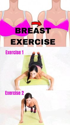 an image of a woman doing exercises on her stomach and chest with the words breast exercise