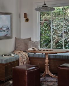 a living room filled with furniture next to a window