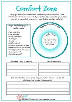 Stepping out of our comfort zone can be a scary thing to do. Assist students to do just that with this worksheet exploring challenges they want to achieve but may need to step out of their comfort zone to do so.If you enjoy these resources, please don't forget to leave us some kids words on TPT and our Google business account found here https://g.page/r/CQ0oHbw57FgCEAI/reviewWe would love to see these resources in action! Tag @happyhealthykidsaustralia on IG and FBYou may also like to check out Mindfulness Therapy, Adolescent Therapy, Mental Health Assessment, Coping Skills Activities, Self Esteem Activities, Teaching Social Skills, Mental Health Facts, Therapeutic Activities, Activities For Teens