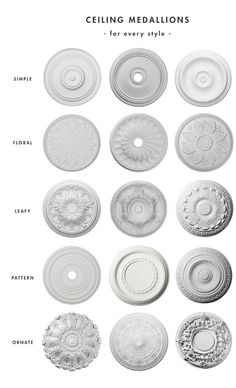 the different types of ceiling medallions are shown in this graphic style, including circular and oval